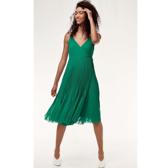 Aritzia Dresses & Skirts - Aritzia Wilfred Beaune Green Pleated Midi Wrap Dress